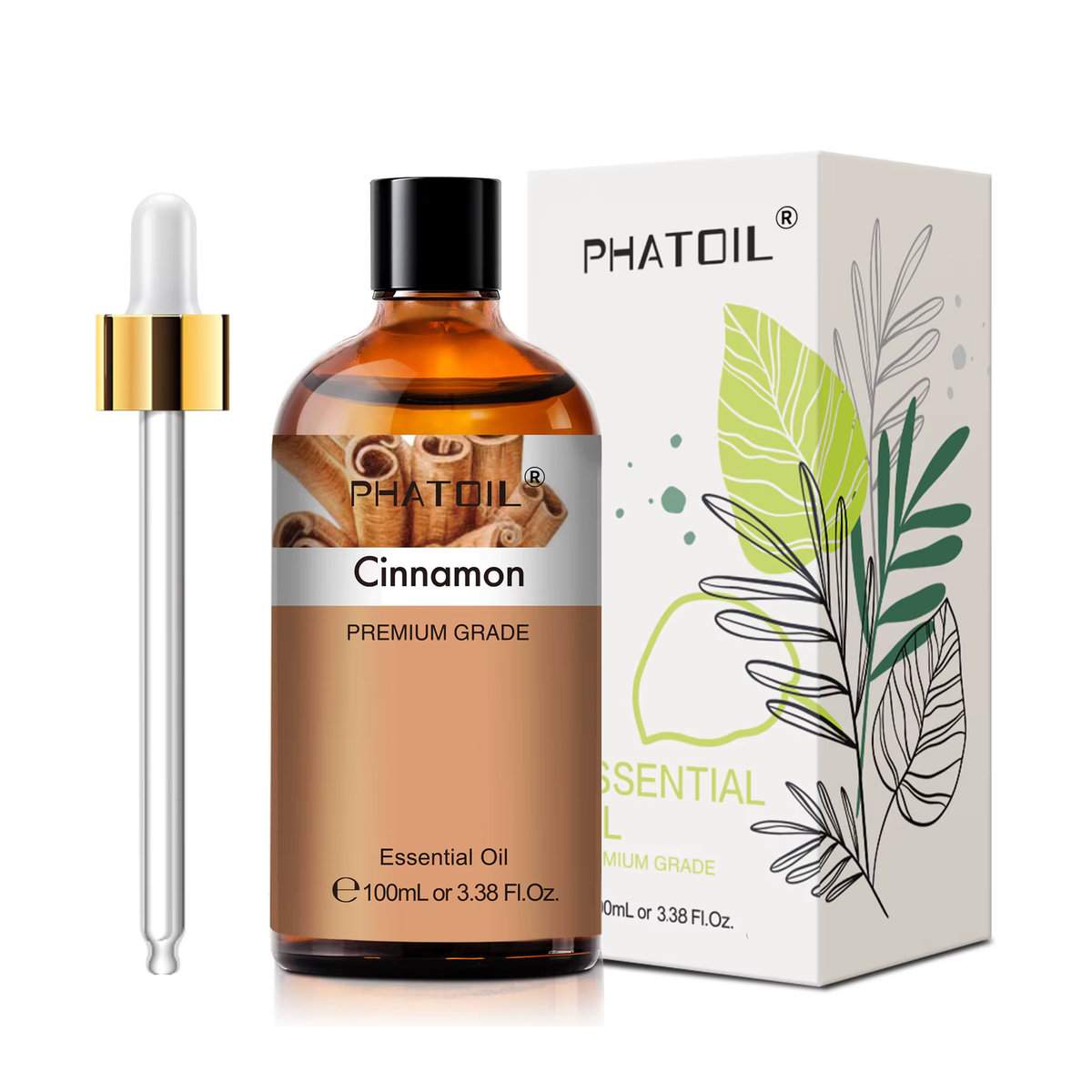 PHATOIL Premium ätherische Öle Set, 100 ml, Sorten: Zimt, Rosmarin, Grapefruit, Ingwer, reines Aromatherapie-Öl für Diffusor und DIY-Seife, braune Glasflaschen - Bild 3