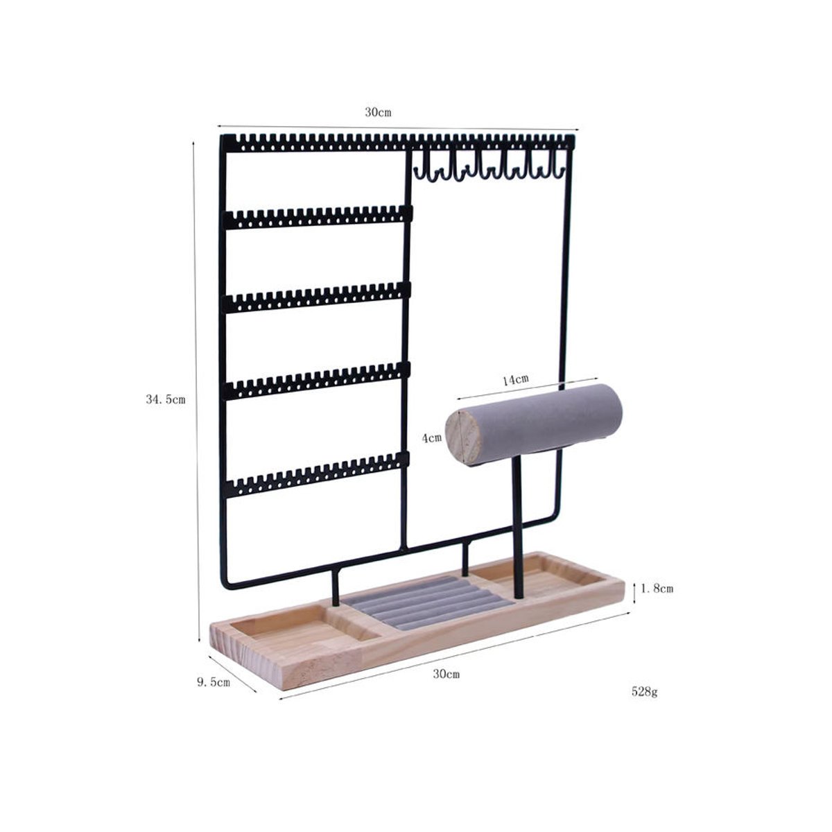 Phenovo Schmuck Display Rack aus Metall in Schwarz mit Schmucktablett zur Organisation von Ohrringen, Ringen, Halsketten, Uhren und Armbändern - Bild 2