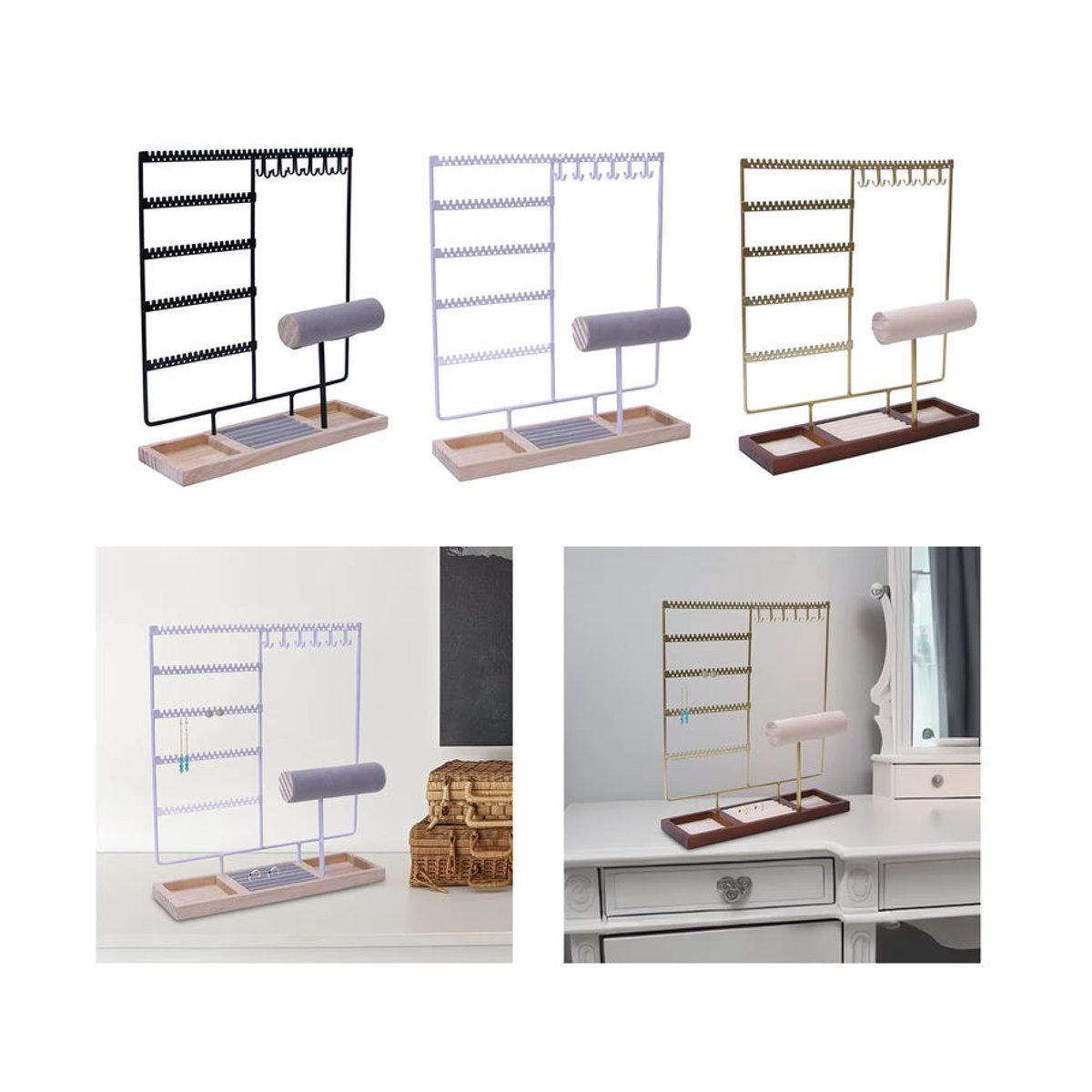 Phenovo Schmuck Display Rack aus Metall in Schwarz mit Schmucktablett zur Organisation von Ohrringen, Ringen, Halsketten, Uhren und Armbändern - Bild 3