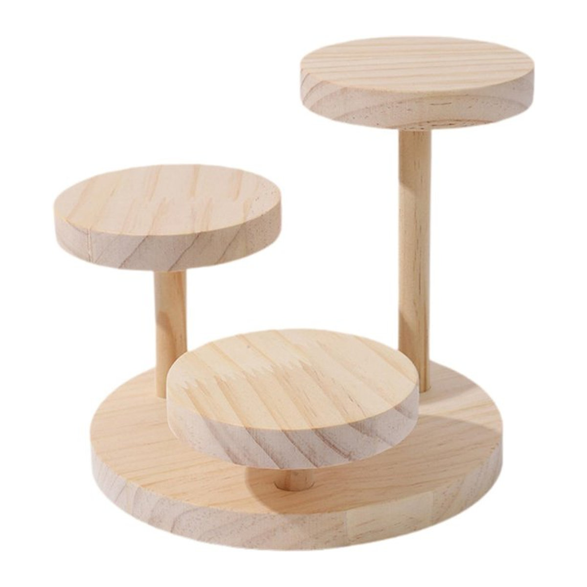 Phenovo Schmuck Display Riser aus Massivholz, 3-stufiges rundes Regal in Beige für Uhren, Armbänder und Dekoration - Bild 1