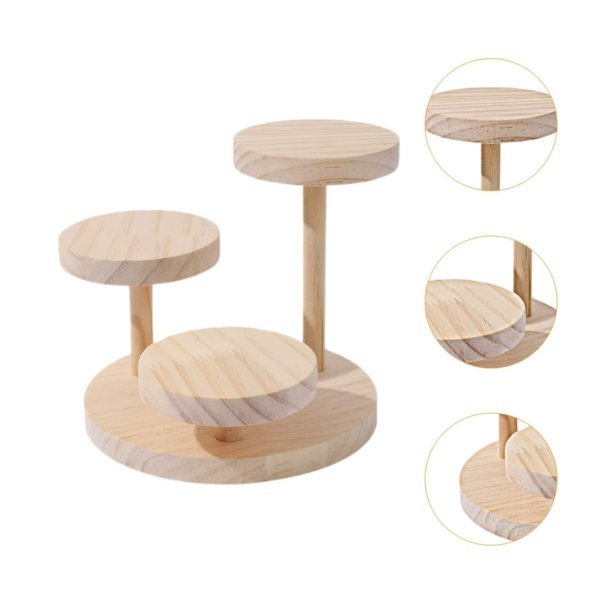 Phenovo Schmuck Display Riser aus Massivholz, 3-stufiges rundes Regal in Beige für Uhren, Armbänder und Dekoration - Bild 5