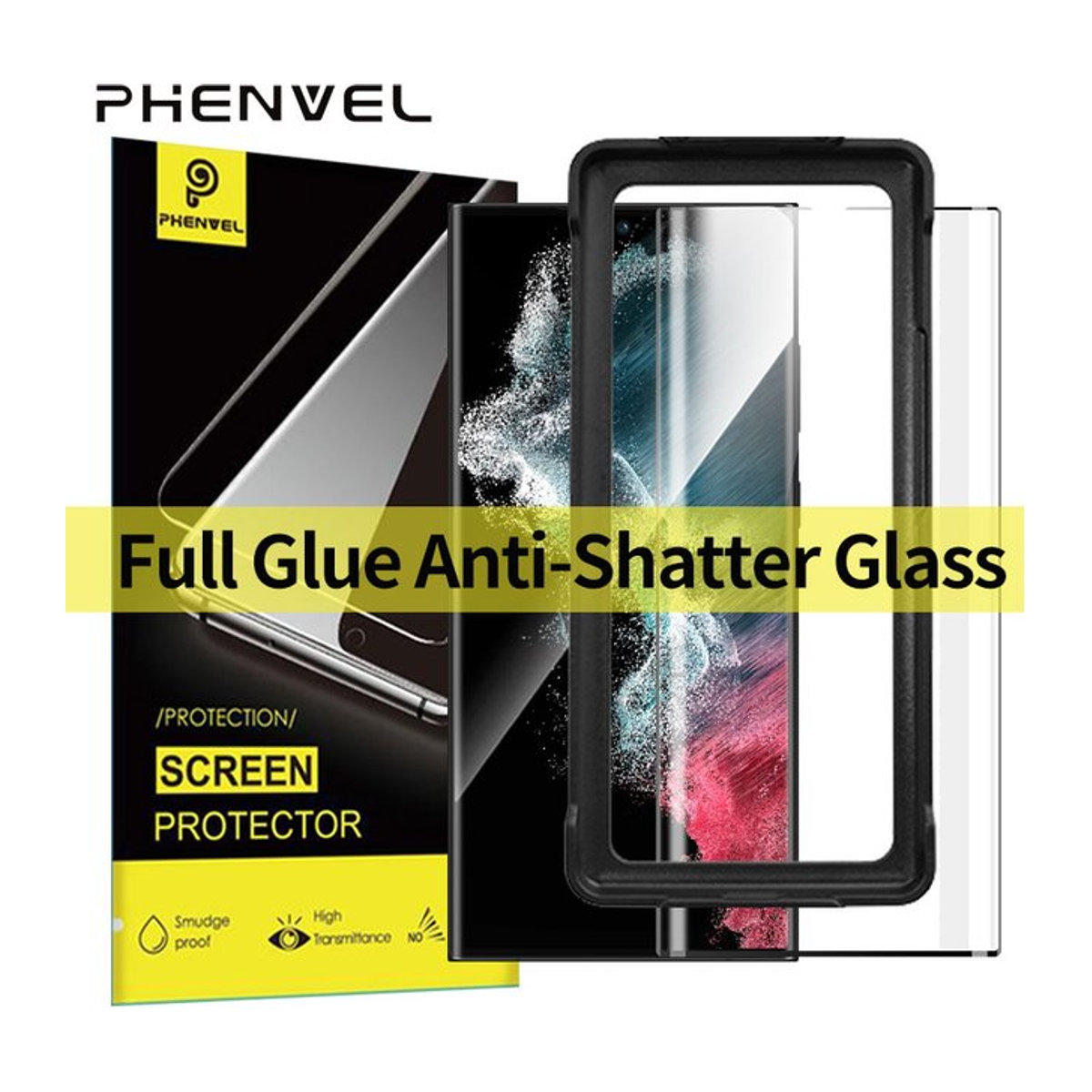 PHENVEL 3D Vollkleber Schutzglas für Samsung Galaxy S23 Ultra in Schwarz mit Anti-Shatter-Funktion - Bild 1