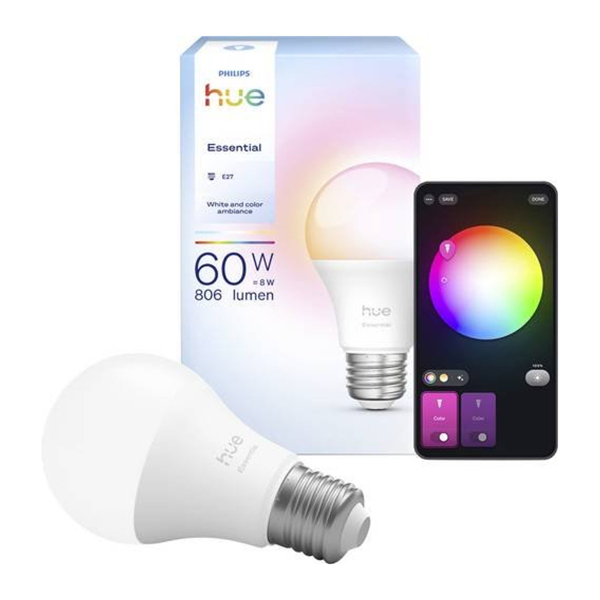 Philips Hue Essential Smart-Lampe White & Color Ambiance E27 A60 - Bild 1