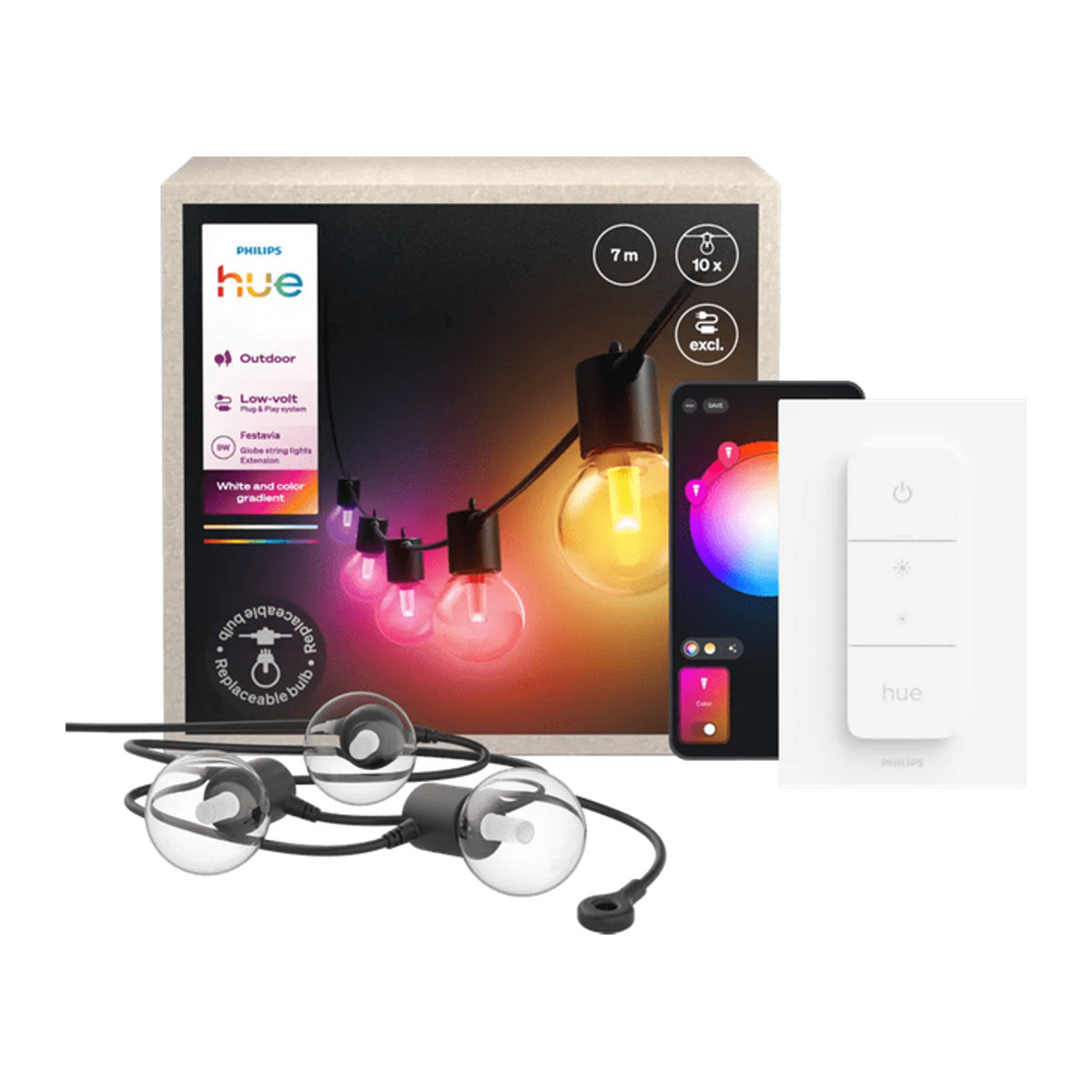 Philips Hue Festavia Globe LED Lichterkette bunt mit Dimmer, 7 Meter - Bild 1
