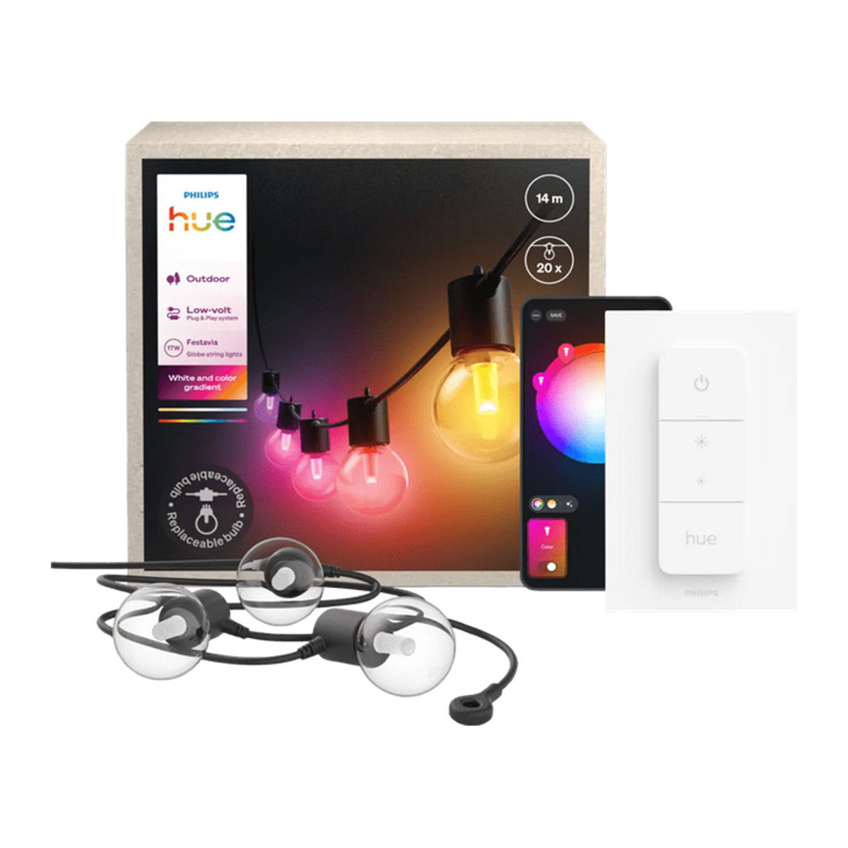 Philips Hue Festavia Globe LED Lichterkette in Bunt mit Dimmer, 14 Meter - Bild 1