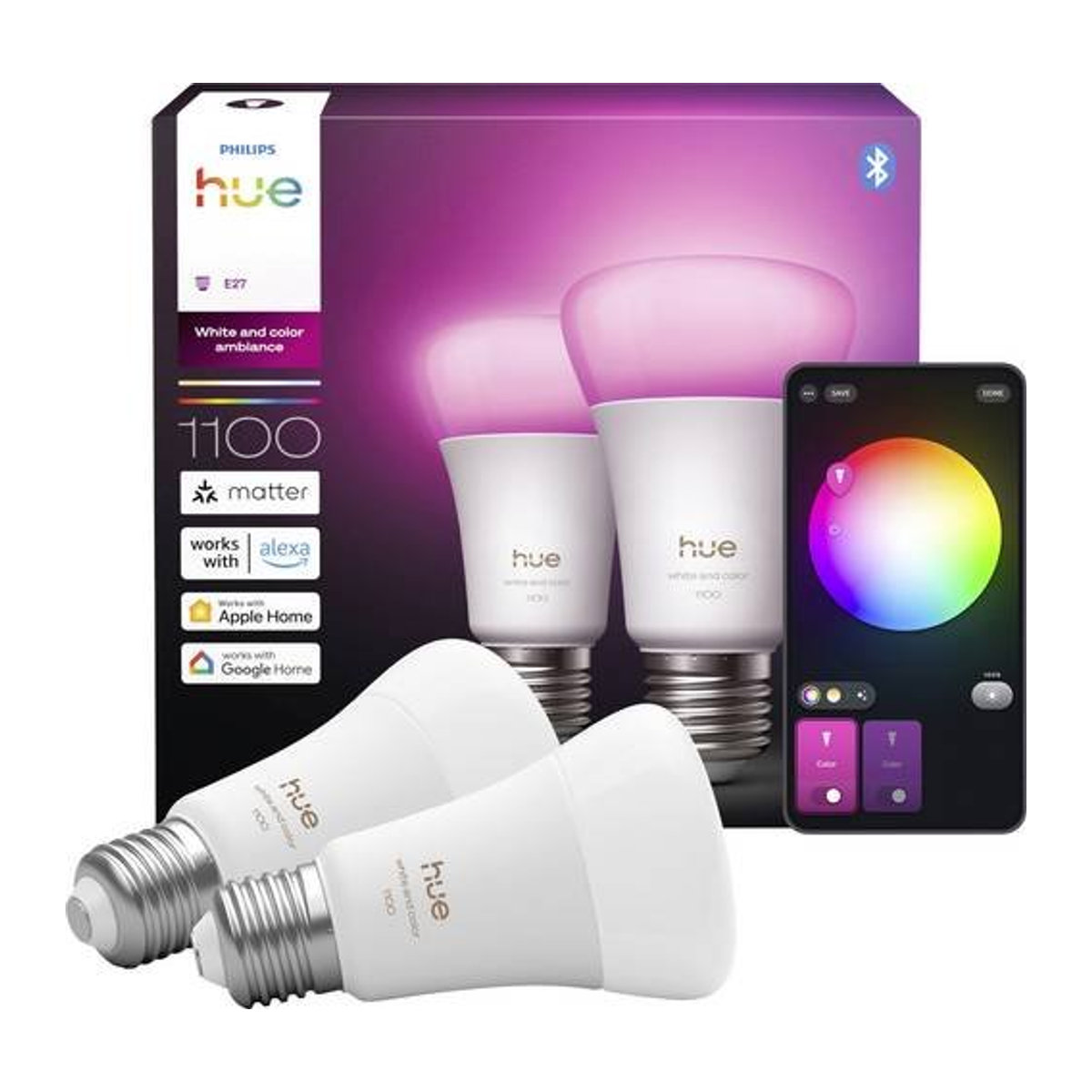Philips Hue White & Color Ambiance Smart-Lampe E27, 1100 Lumen, Doppelpack, Weiß und Bunt - Bild 2