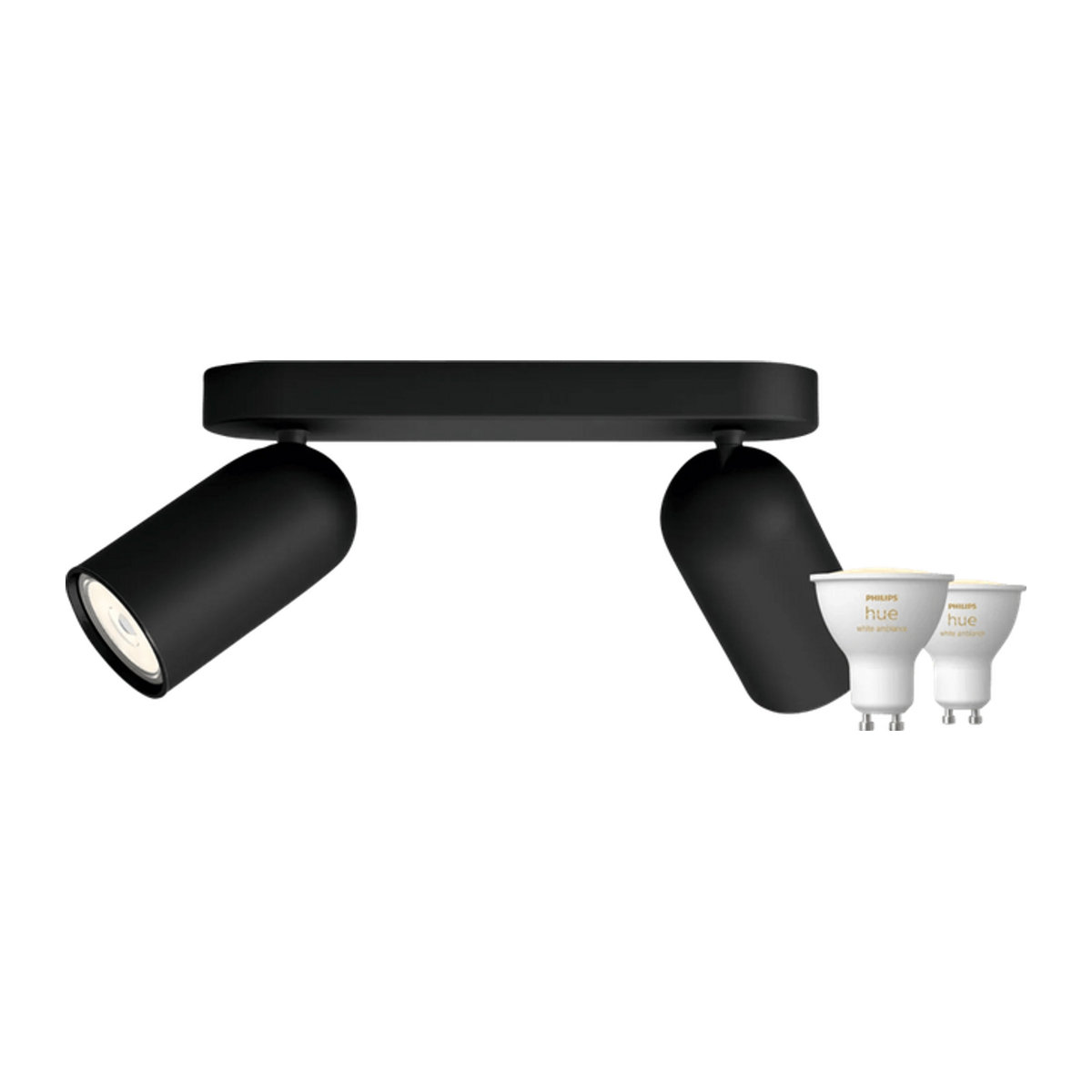 Philips Pongee Aufbaustrahler in Schwarz mit 2 Philips Hue White Ambiance GU10 Leuchtmitteln - Bild 1