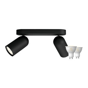 Philips Pongee Aufbaustrahler in Schwarz mit 2 Philips Hue White Ambiance GU10 Leuchtmitteln