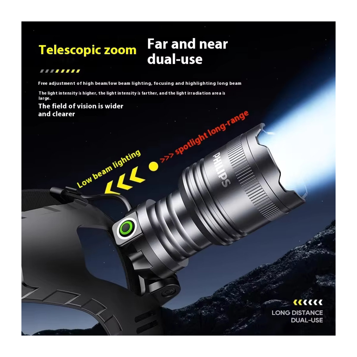 Philips SFL3341 Kopf-Taschenlampe mit 10 W und 3600 mAh Akku, zoombare Stirnlampe für Outdoor, Nachtangeln und Mining - Bild 3