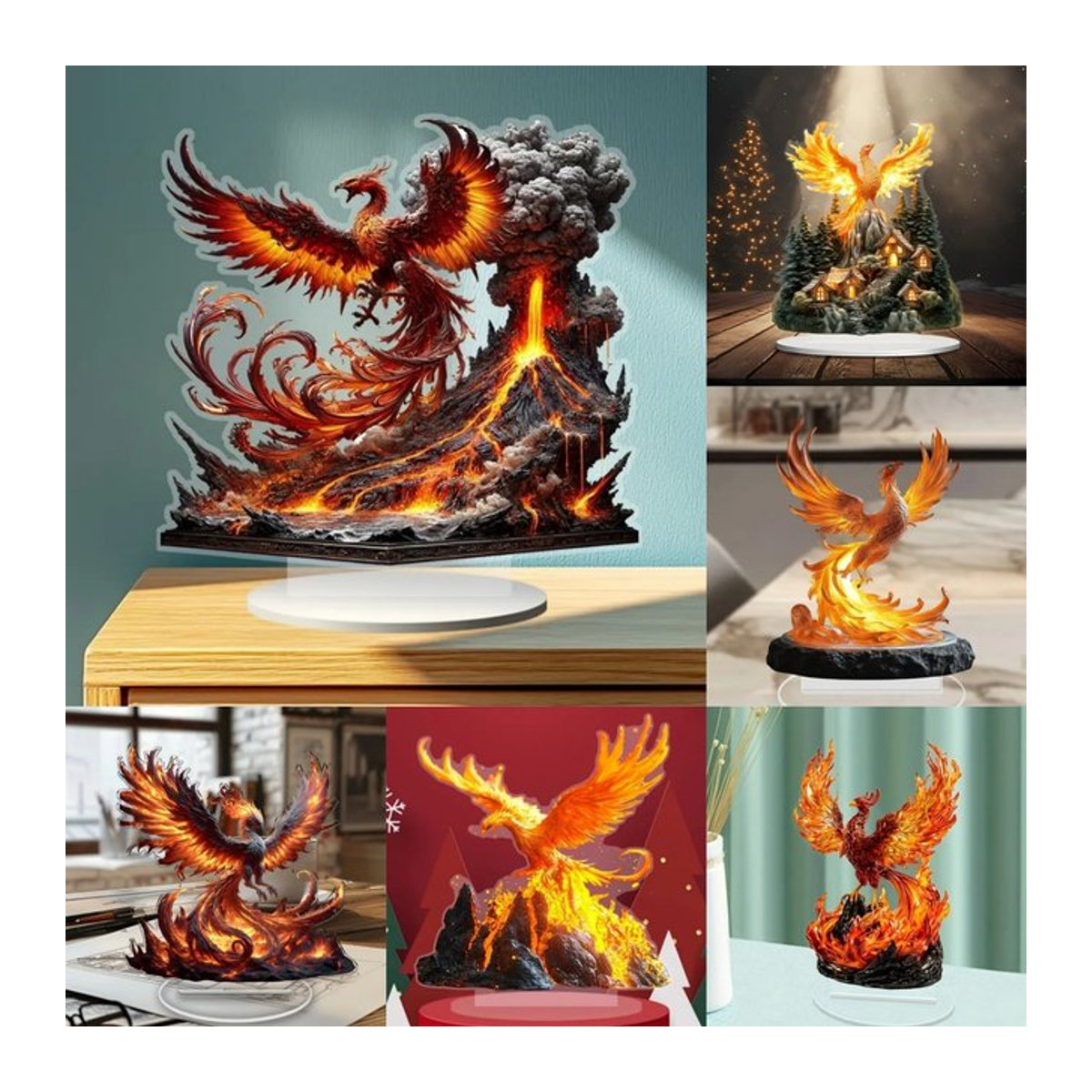 Phoenix & Forest 2D flache Acryl-Tischdekoration, mehrfarbig, Ornament-Desktop-Set für Zuhause und Büro - Bild 1