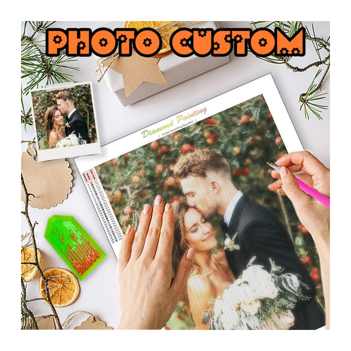 PhotoCustom Diamantmalerei 5D DIY mit eigenem Foto als Rundes Porträt in Mehrfarbig für deine Wohnkultur - Bild 1