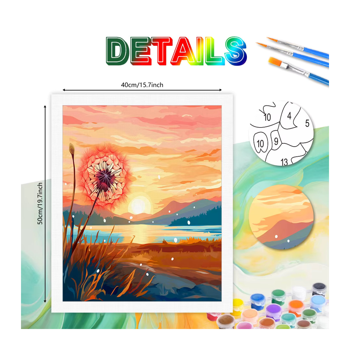 PhotoCustom Malen nach Zahlen für Erwachsene DIY Kit mit floralem Frühlingsmotiv auf Leinwand, mehrfarbig - Bild 2