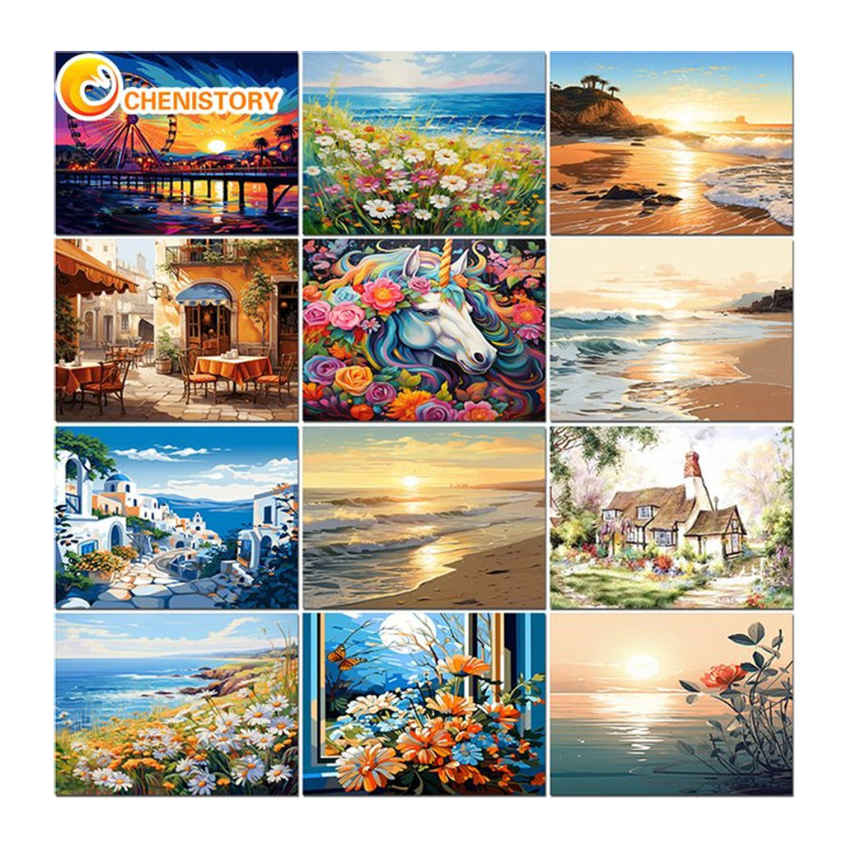 PhotoCustom Malen nach Zahlen Set für Erwachsene mit Meereslandschaft in mehrfarbigem Design inklusive Leinwand und Acrylfarben - Bild 1