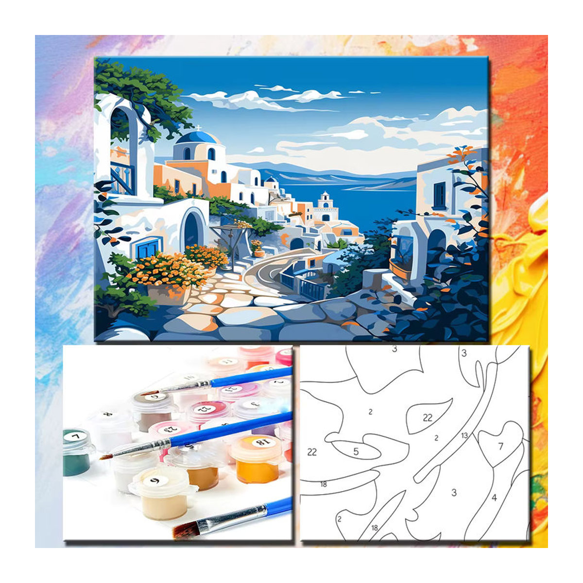 PhotoCustom Malen nach Zahlen Set für Erwachsene mit Meereslandschaft in mehrfarbigem Design inklusive Leinwand und Acrylfarben - Bild 2
