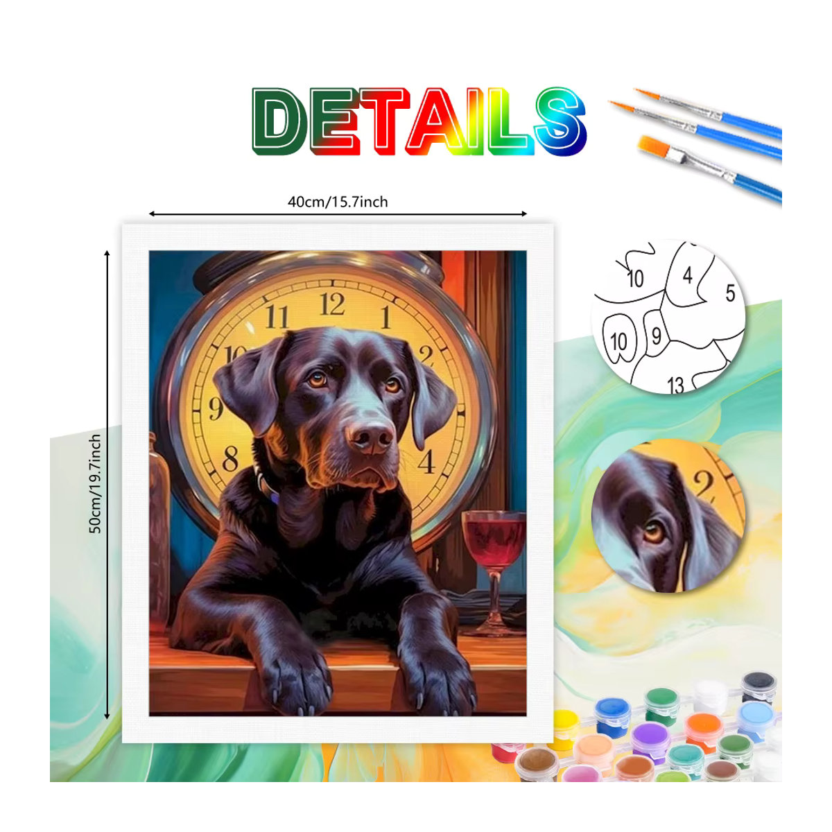 PhotoCustom Malen nach Zahlen Set mit Hund auf Leinwand, personalisiertes DIY Tier-Malset, mehrfarbig, B: 50 cm, H: 40 cm - Bild 2