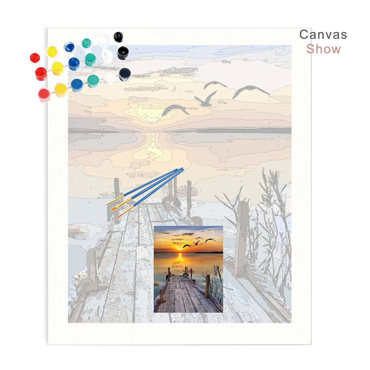 PhotoCustom Malen nach Zahlen Set mit individuellem Landschaftsmotiv auf Leinwand für Erwachsene, mehrfarbig - Bild 2