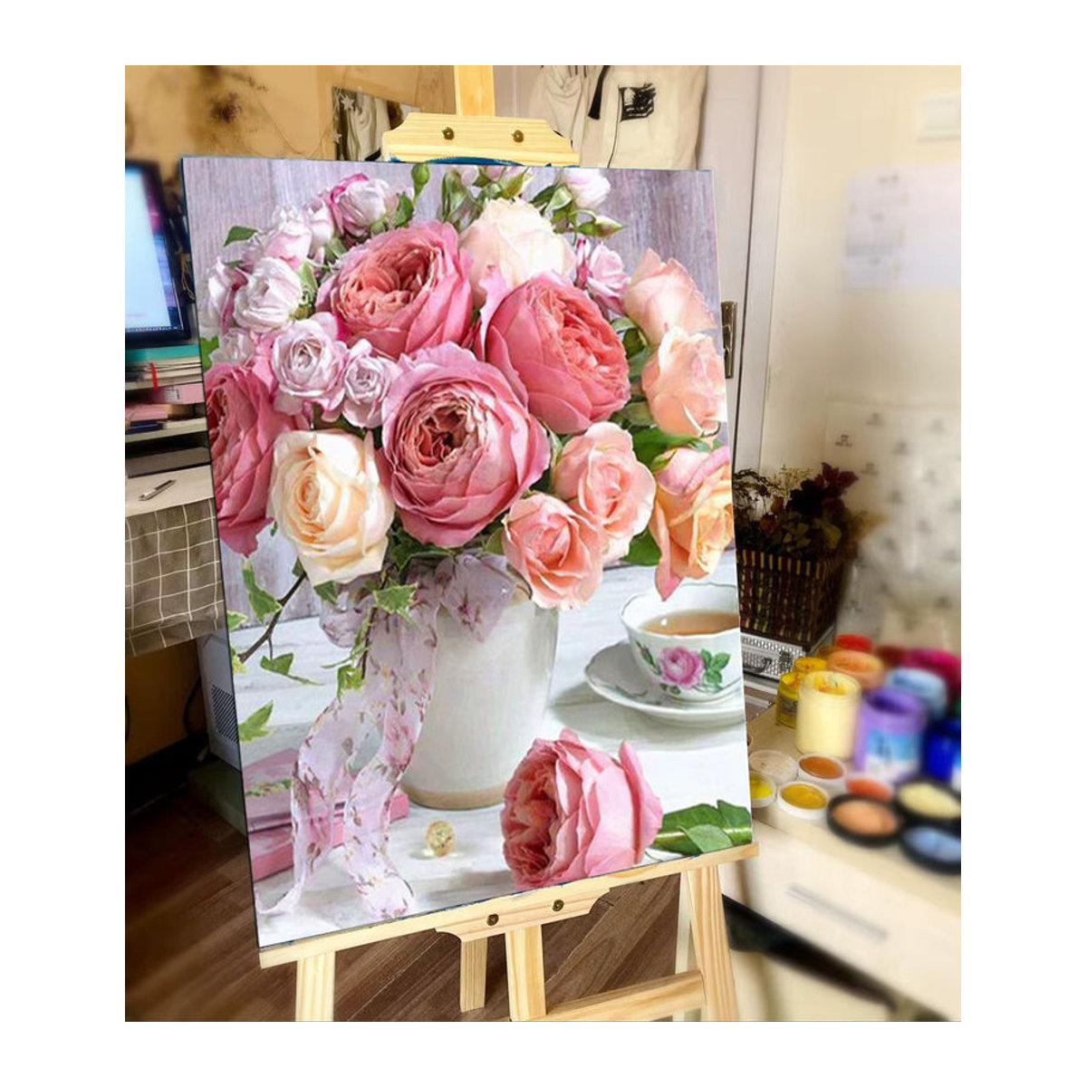 PhotoCustom Malen nach Zahlen Set mit Landschaft und Blumen auf Leinwand, mehrfarbig, B/H: 40 x 50 cm - Bild 1