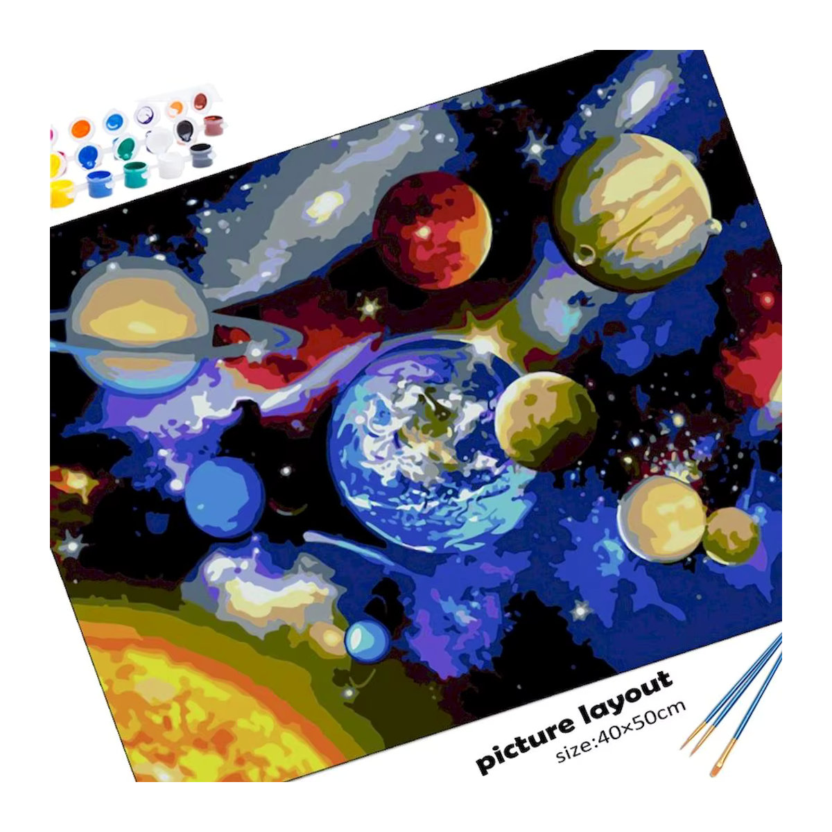 PhotoCustom Malen nach Zahlen Set Planet Landschaft Motiv für Erwachsene mit mehrfarbiger Leinwand - Bild 2