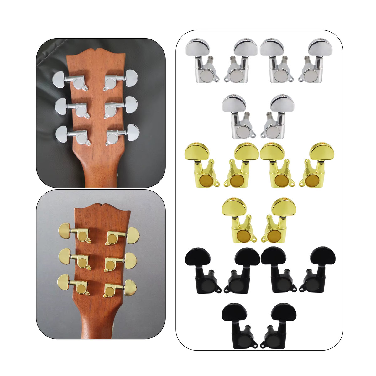 Phrilam Versiegelte Stimmwirbel für E-Gitarren und Akustikgitarren, halbrund, Chrom, 3er-Set, links - Bild 3