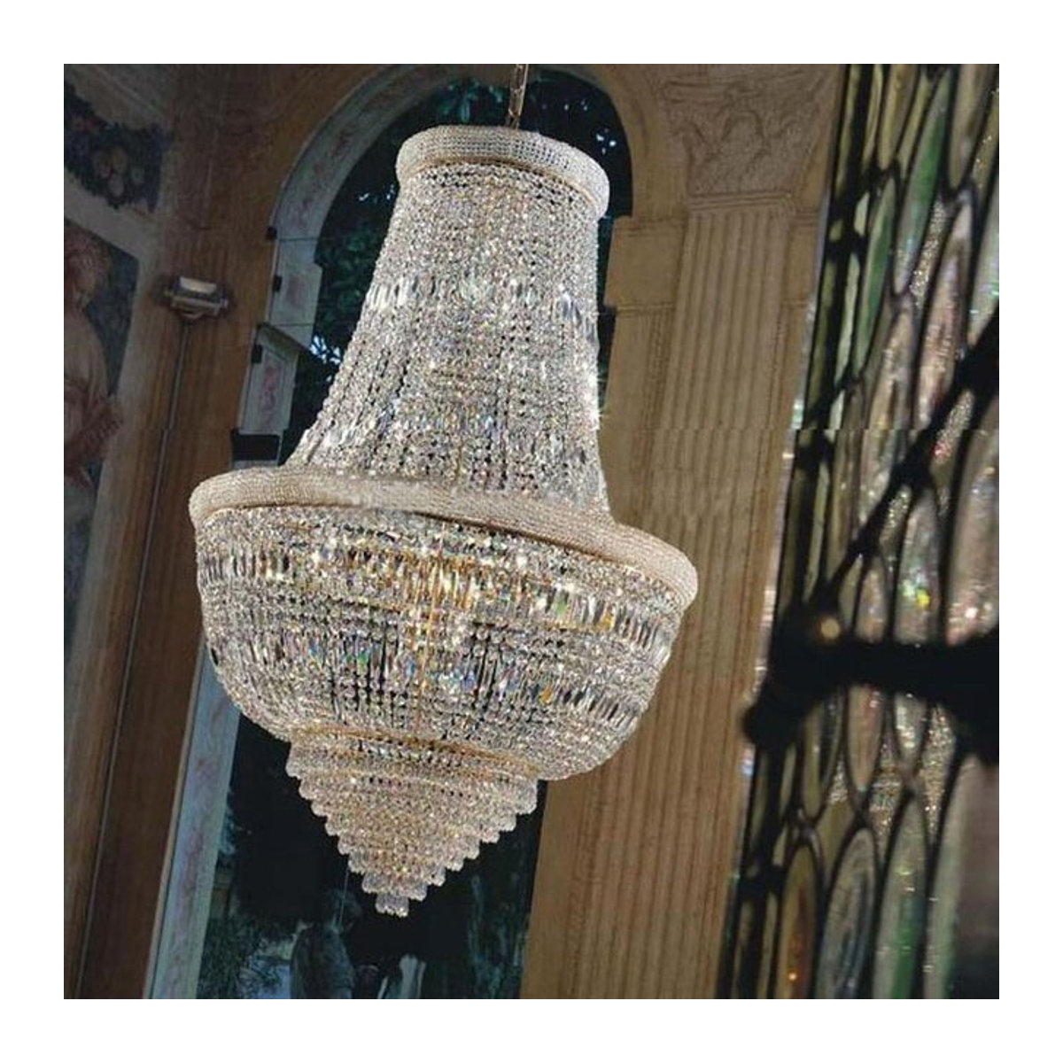 Phube Empire Kristall Kronleuchter in Gold und Chrom für Treppenhaus, Foyer und Lobby, moderne Hängelampe aus Glas - Bild 1
