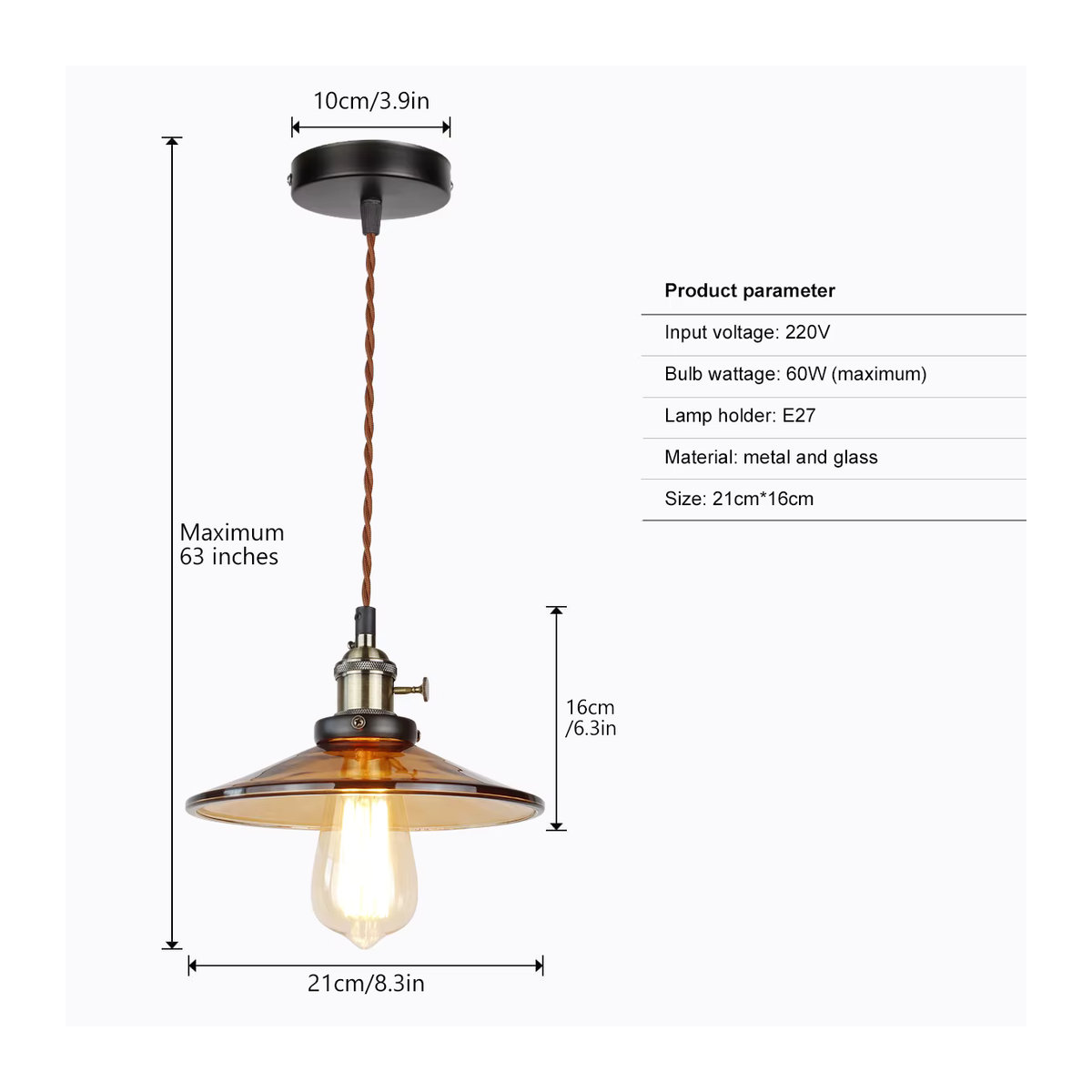 PHYVAL Pendelleuchte aus Glas im Retro- und Industrial-Design in Grau und Braun - Bild 2