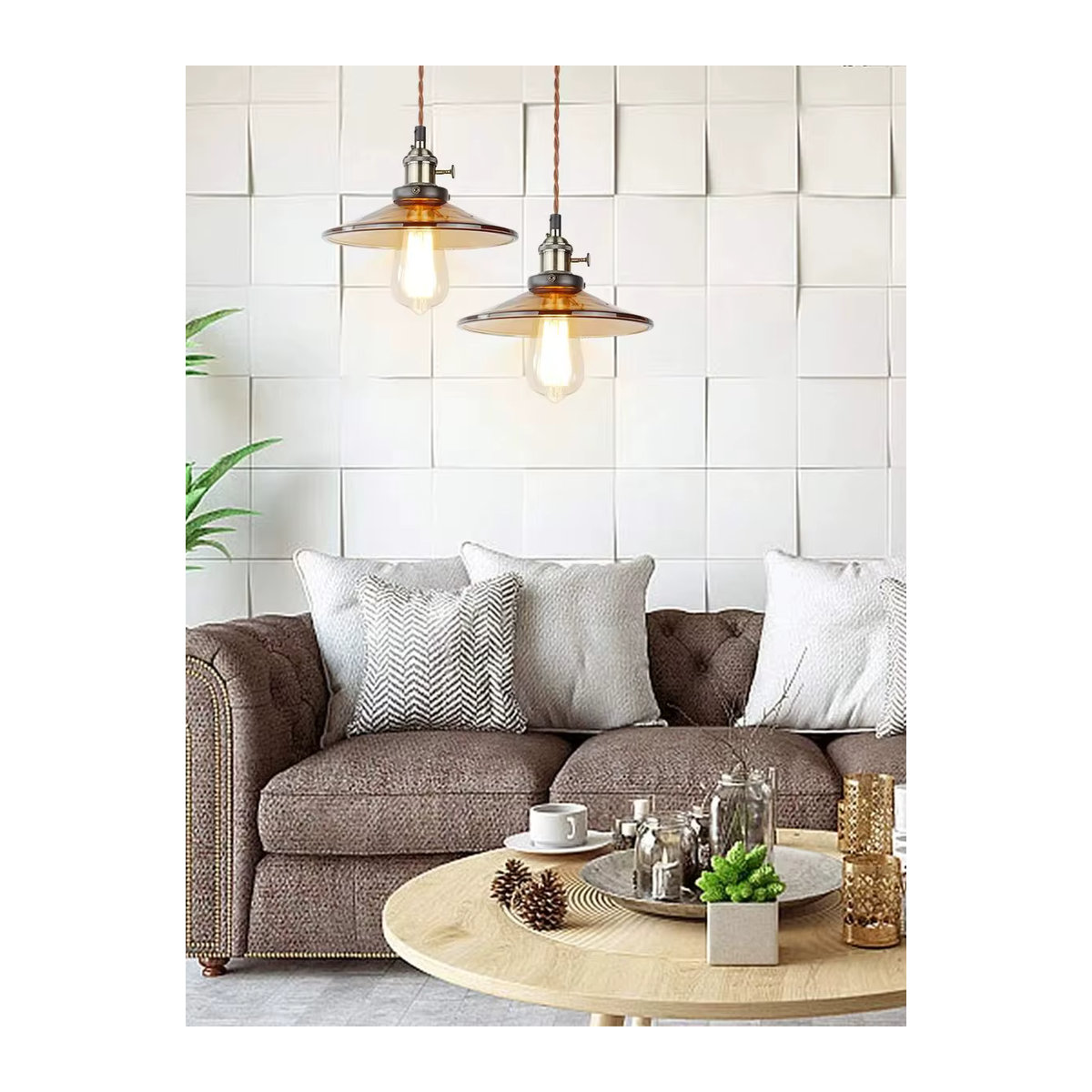 PHYVAL Pendelleuchte aus Glas im Retro- und Industrial-Design in Grau und Braun - Bild 4