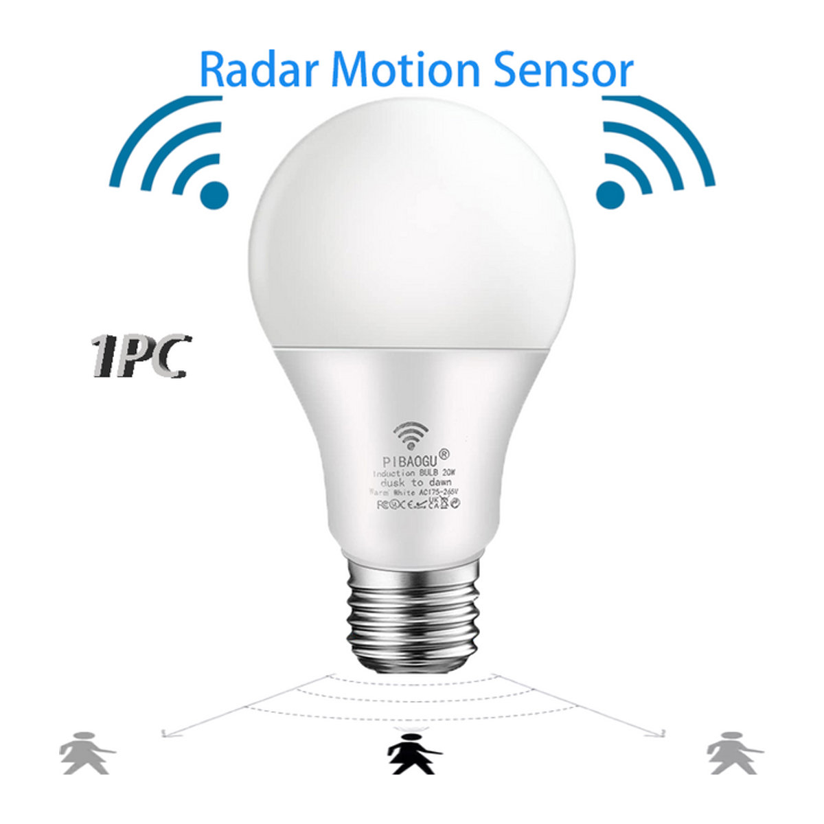 PIBAOGU LED Bewegungsmelder Lampe mit Radar Sensor E27 in Kaltweiß für Treppen und Wege - Bild 1