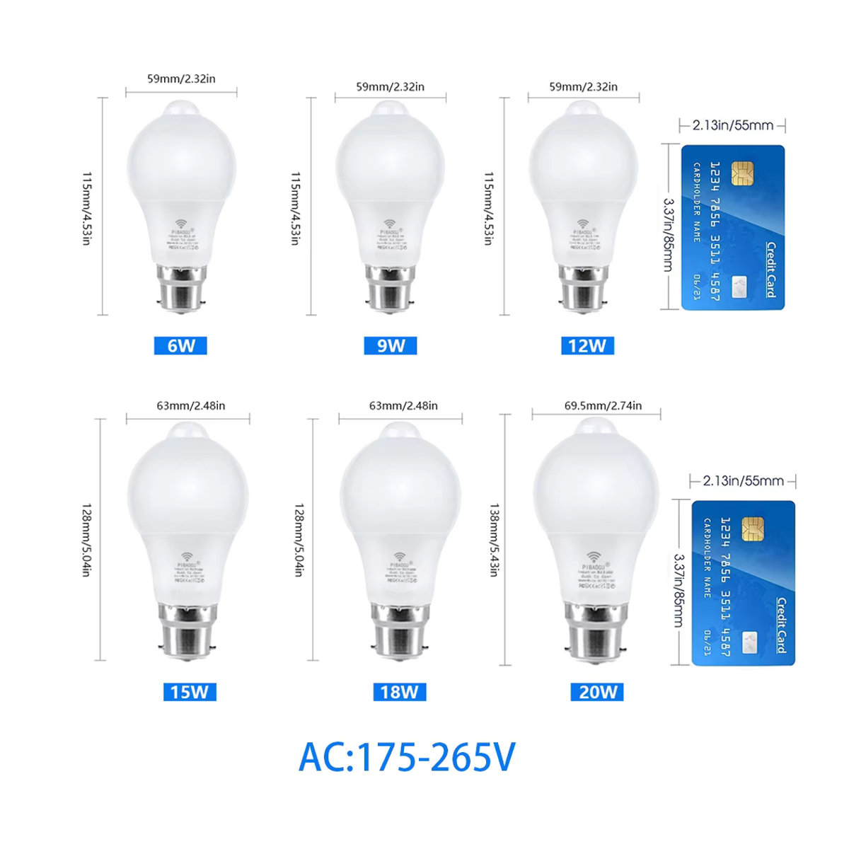 PIBAOGU LED Glühbirne mit PIR Bewegungssensor B22, 20W, Kaltweiß, Weiß - Bild 2