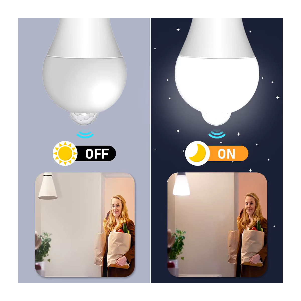 PIBAOGU LED Glühbirne mit PIR Bewegungssensor B22, 20W, Kaltweiß, Weiß - Bild 4