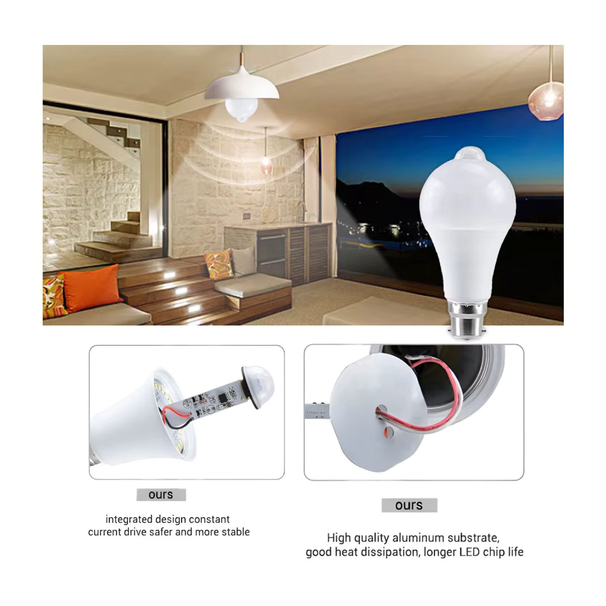PIBAOGU LED Glühbirne mit PIR Bewegungssensor B22, 20W, Kaltweiß, Weiß - Bild 5