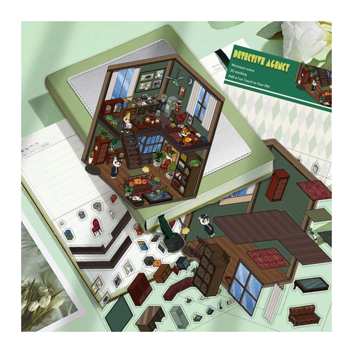PickJoy 3D Detektiv Büro Miniatur Aufkleber für Kinder, mehrfarbig - Bild 4