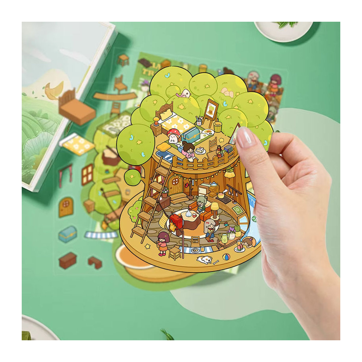 PickJoy DIY 3D Baumhaus Miniatur Aufkleber Set für Kinder in Mehrfarbig - Bild 6