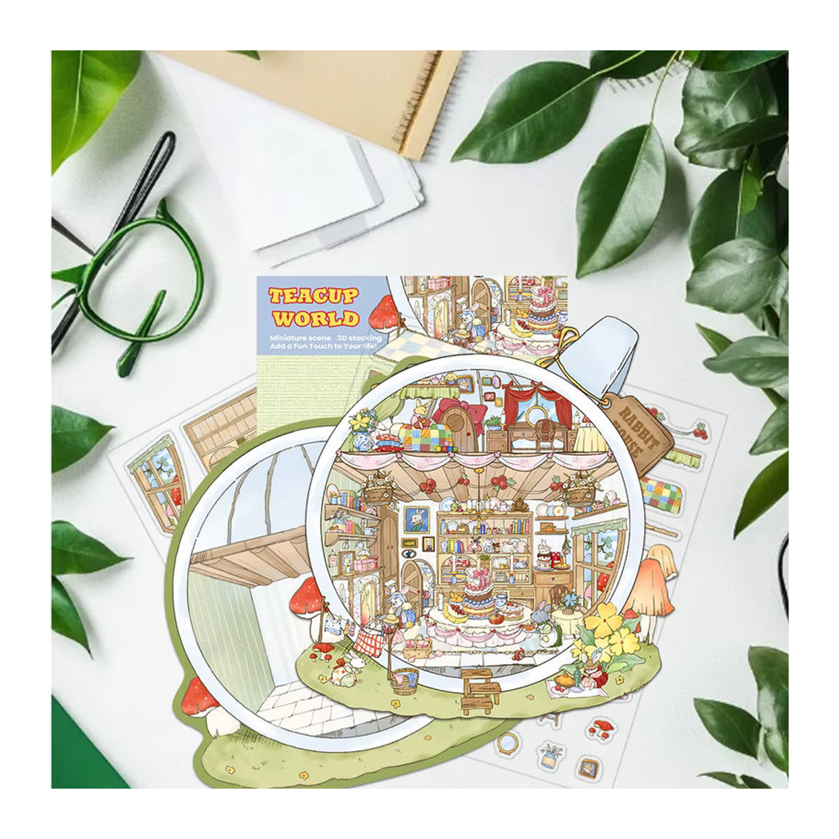 PickJoy DIY 3D Teetasse Miniatur Szene Aufkleber mit niedlichen Cartoon Tieren in Mehrfarbig - Bild 5