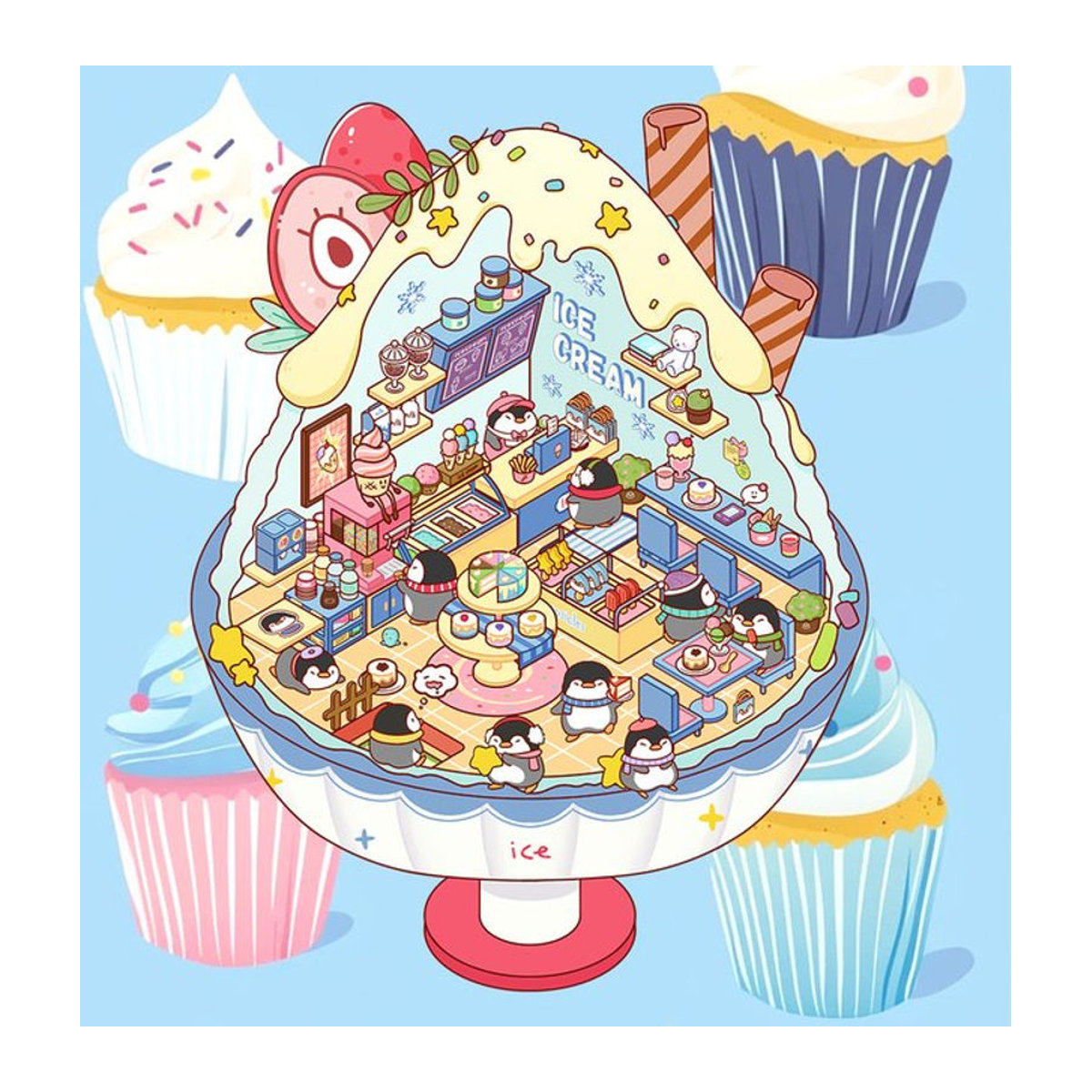 PickJoy DIY 3D Unregelmäßige Smoothie Miniatur Szene Aufkleber mit niedlichem Cartoon Pinguin in Mehrfarbig - Bild 1