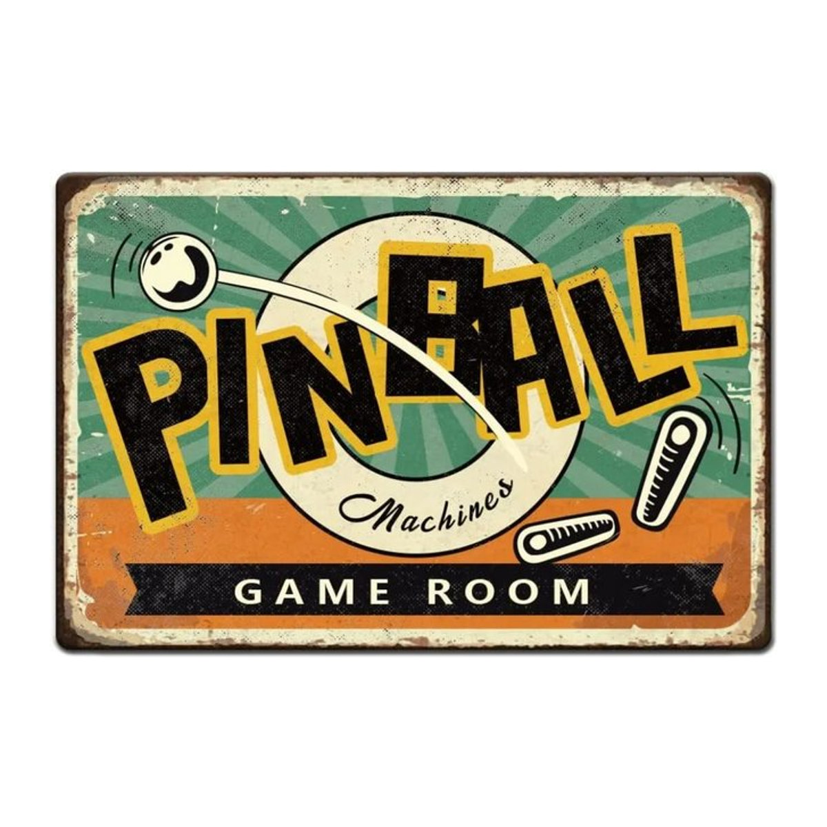 PinballNostalgie Vintage Metallblechschild im Retro-Rost-Look, mehrfarbiges Typografie-Wanddekor für dein Spielzimmer, B: 30 cm, H: 20 cm - Bild 1