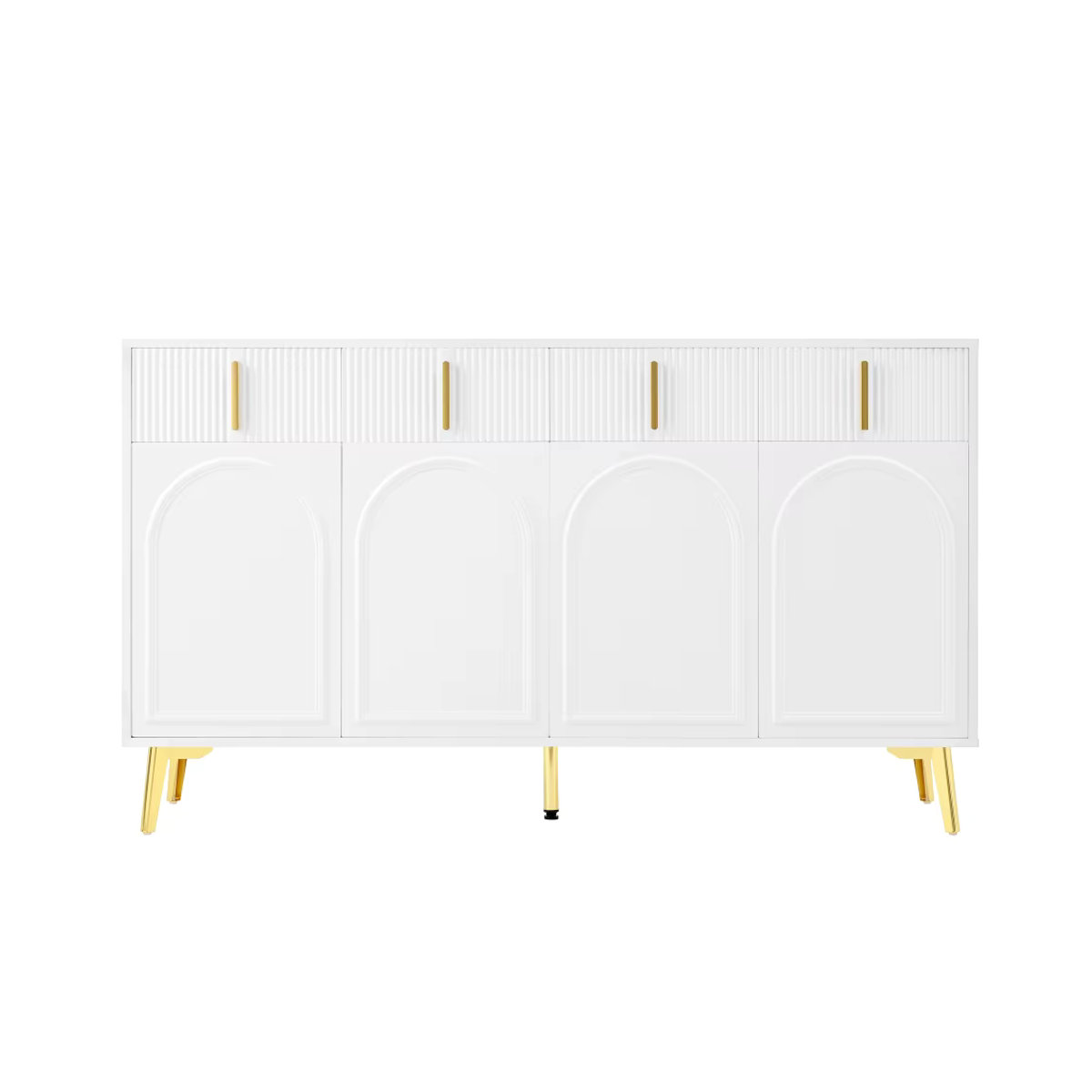 PINGGO Beistellschrank in Weiß mit goldenen Griffen und Beinen, 4 Türen und 4 Schubladen, Glamour Design mit abnehmbarer Laminatplatte für dein Wohn- oder Esszimmer - Bild 2