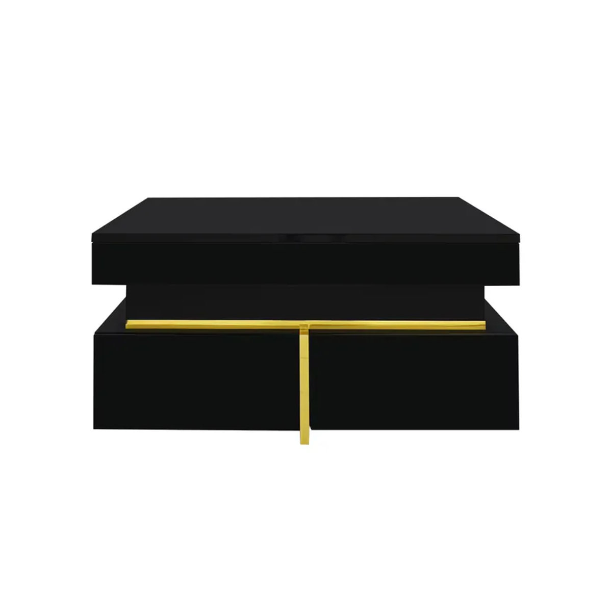 PINGGO Couchtisch in Schwarz mit Schubladen und goldenen Akzenten, moderner quadratischer Beistelltisch aus Holzwerkstoff, B/T/H: 70 x 70 x 35,5 cm - Bild 2
