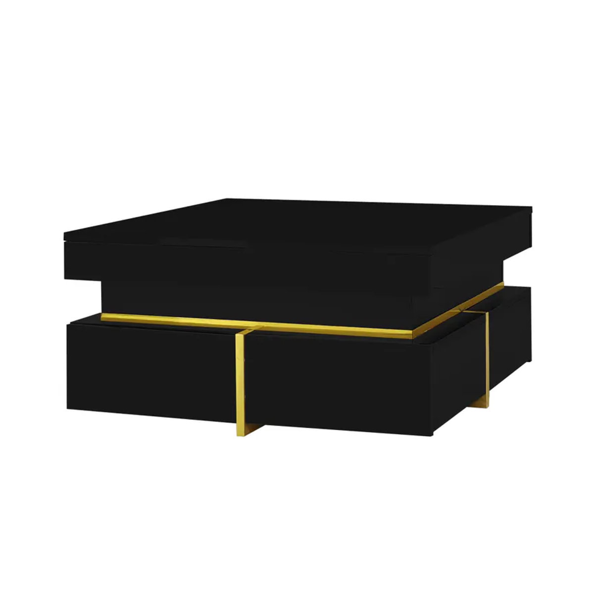 PINGGO Couchtisch in Schwarz mit Schubladen und goldenen Akzenten, moderner quadratischer Beistelltisch aus Holzwerkstoff, B/T/H: 70 x 70 x 35,5 cm - Bild 3
