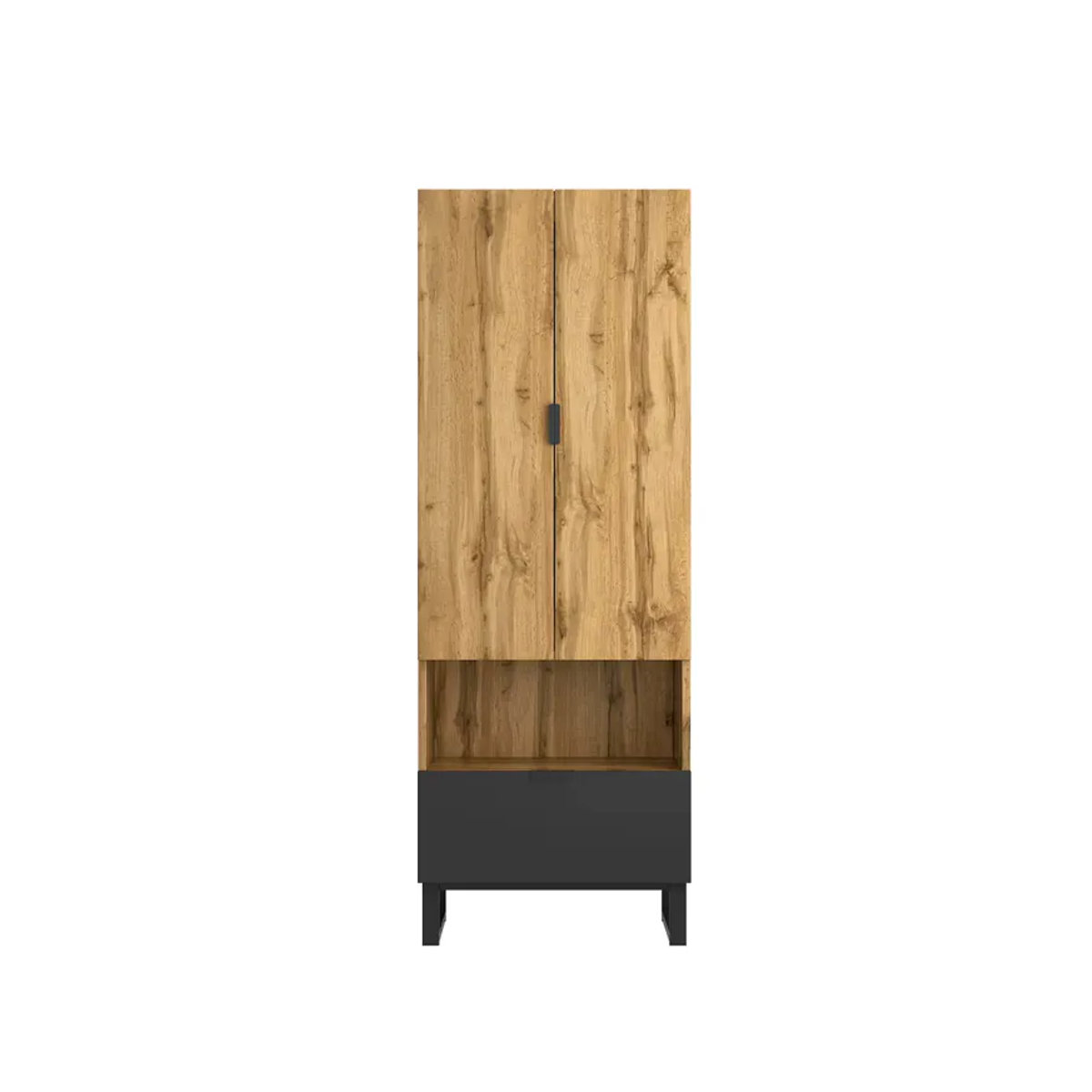 PINGGO Kleiderschrank in Braun im Industrial Design mit Drehtüren, einer Schublade, verstellbaren Einlegeböden und Kleiderstange - Bild 2