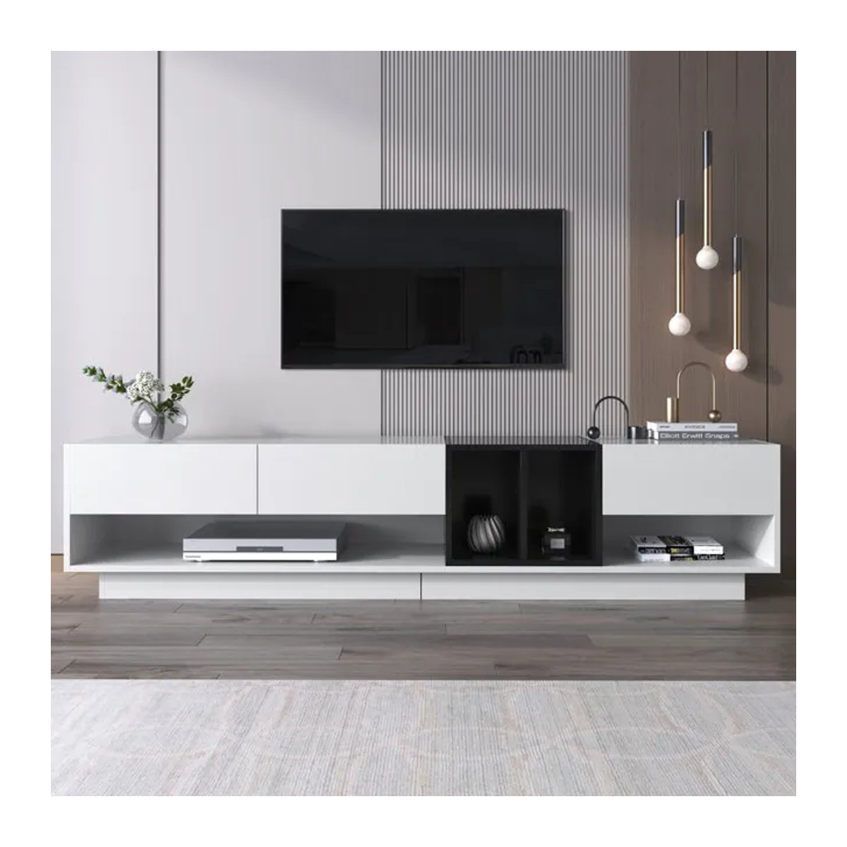 PINGGO Lowboard TV-Ständer in modernem Farbblock-Design Weiß und Schwarz aus Holzwerkstoff - Bild 1