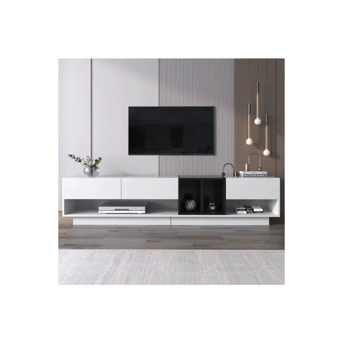 PINGGO Lowboard TV-Ständer in modernem Farbblock-Design Weiß und Schwarz aus Holzwerkstoff - Bild 3