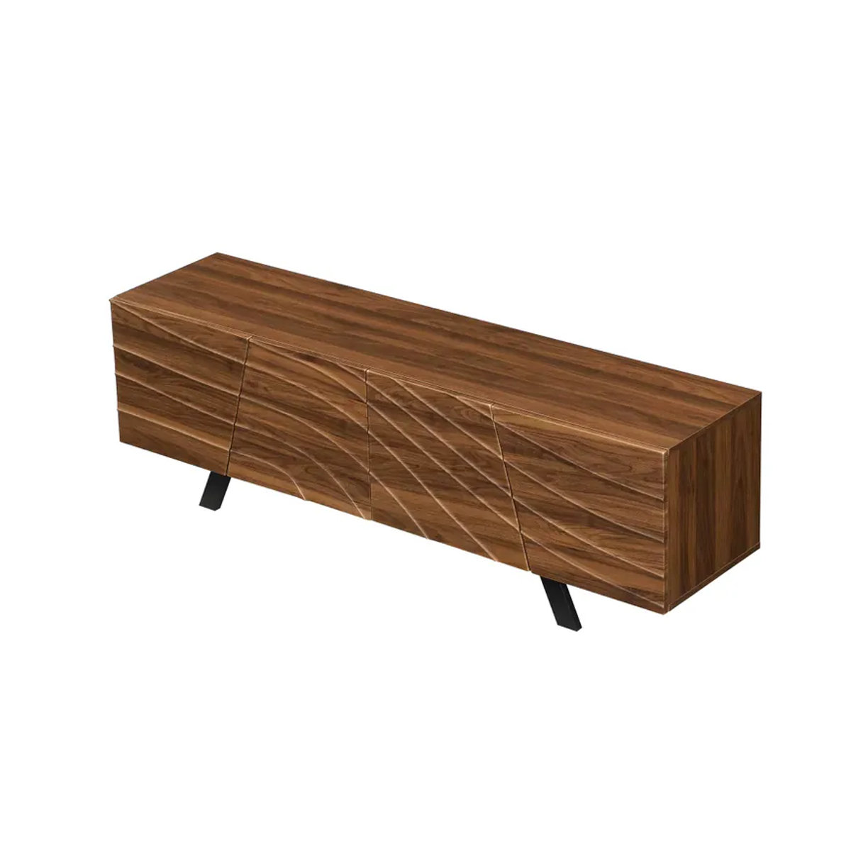 PINGGO Moderner TV-Schrank im Wavefront-Design als Lowboard in Walnuss mit schwarzen Eisenbeinen - Bild 2