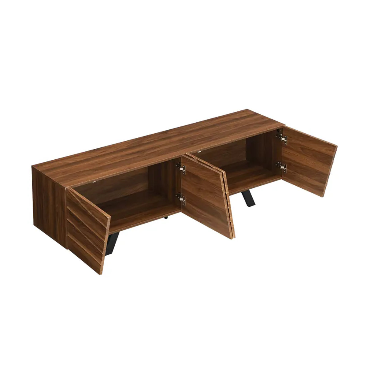 PINGGO Moderner TV-Schrank im Wavefront-Design als Lowboard in Walnuss mit schwarzen Eisenbeinen - Bild 3