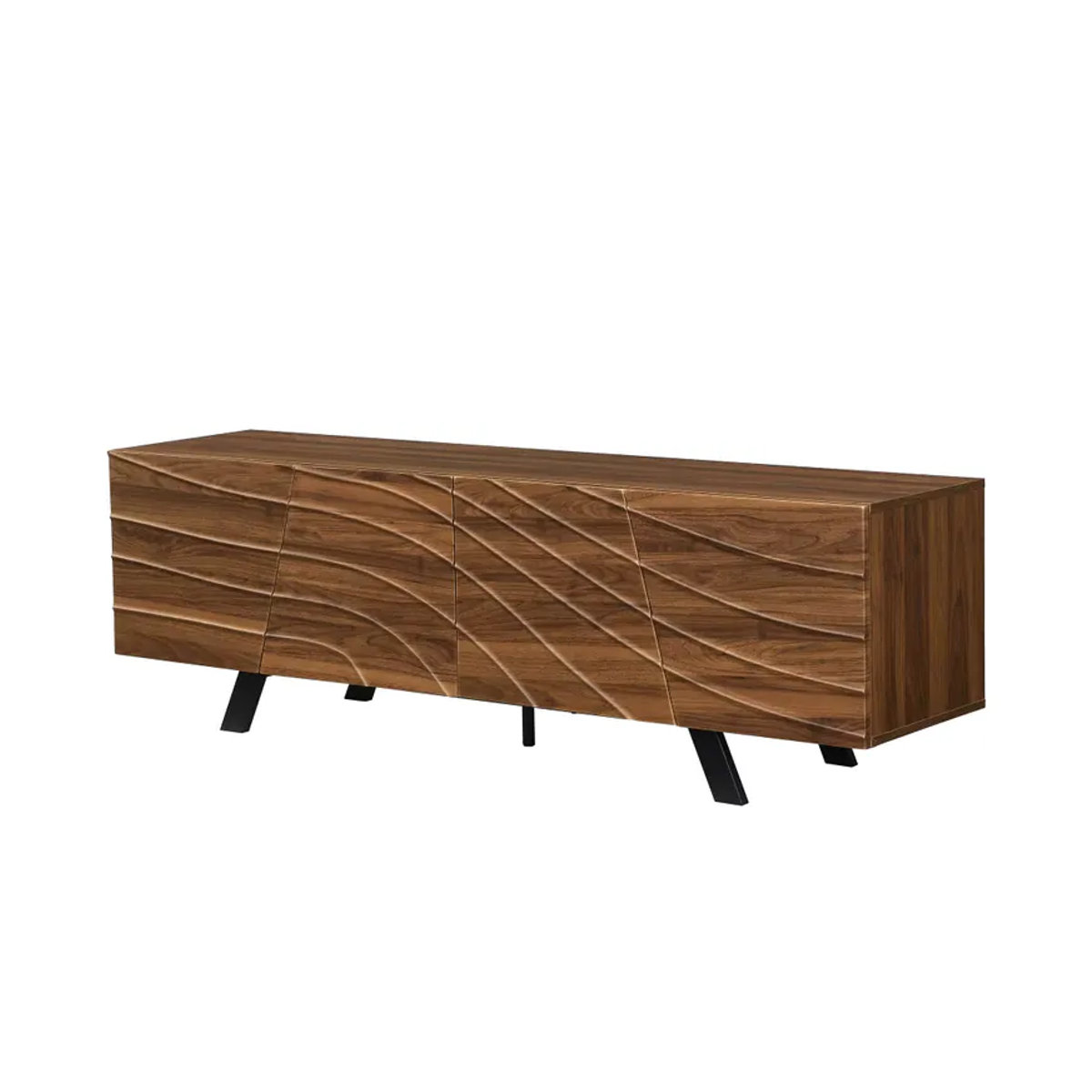 PINGGO Moderner TV-Schrank im Wavefront-Design als Lowboard in Walnuss mit schwarzen Eisenbeinen - Bild 5
