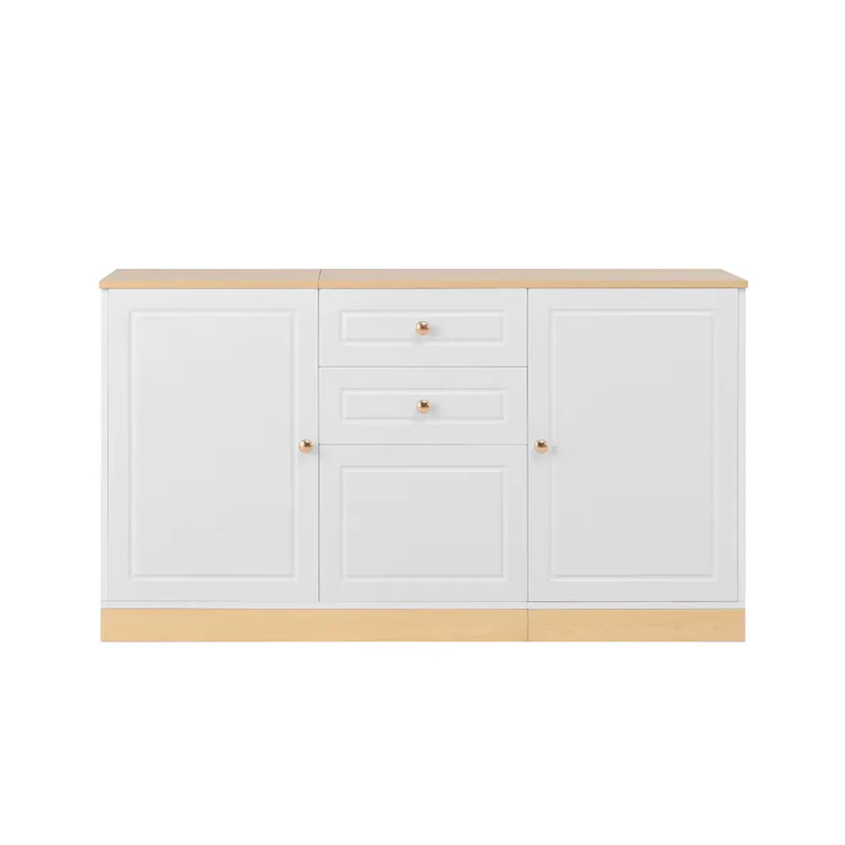 PINGGO Multifunktionales Sideboard in Weiß im Landhausstil mit drei Türen und zwei Schubladen aus Holzwerkstoff - Bild 2