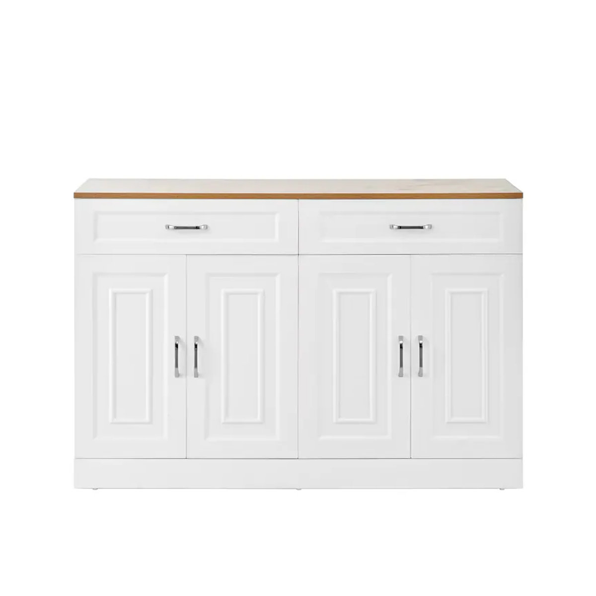 PINGGO Sideboard mit 2 Schubladen und Regalen im Sägedesign aus Naturholz und Holzwerkstoff in Natur und Weiß - Bild 2