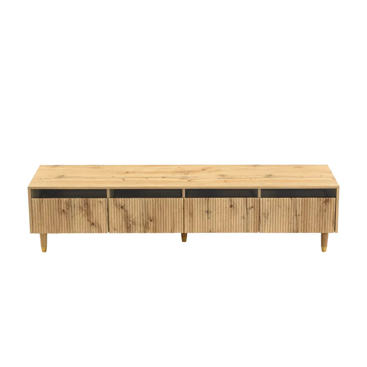 PINGGO TV-Schrank aus Holz in Eiche Natur mit 4 Schubladen, modernes und minimalistisches Design, B/T/H: 178 x 35 x 45 cm - Bild 2