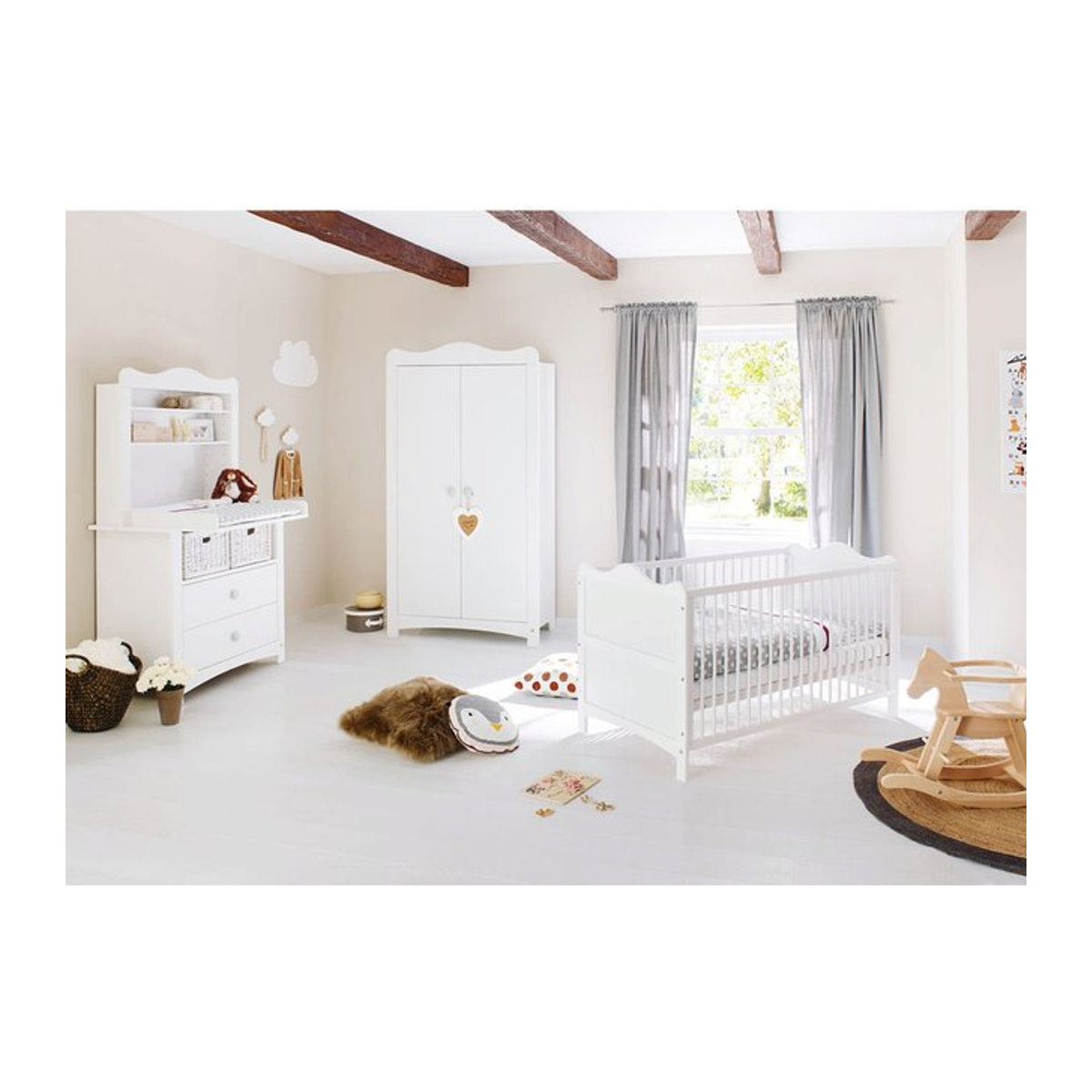 Pinolino Babyzimmer Florentina Set 3-teilig aus Kiefer in Weiß oder Rosa im Landhausstil mit Regal - Bild 1