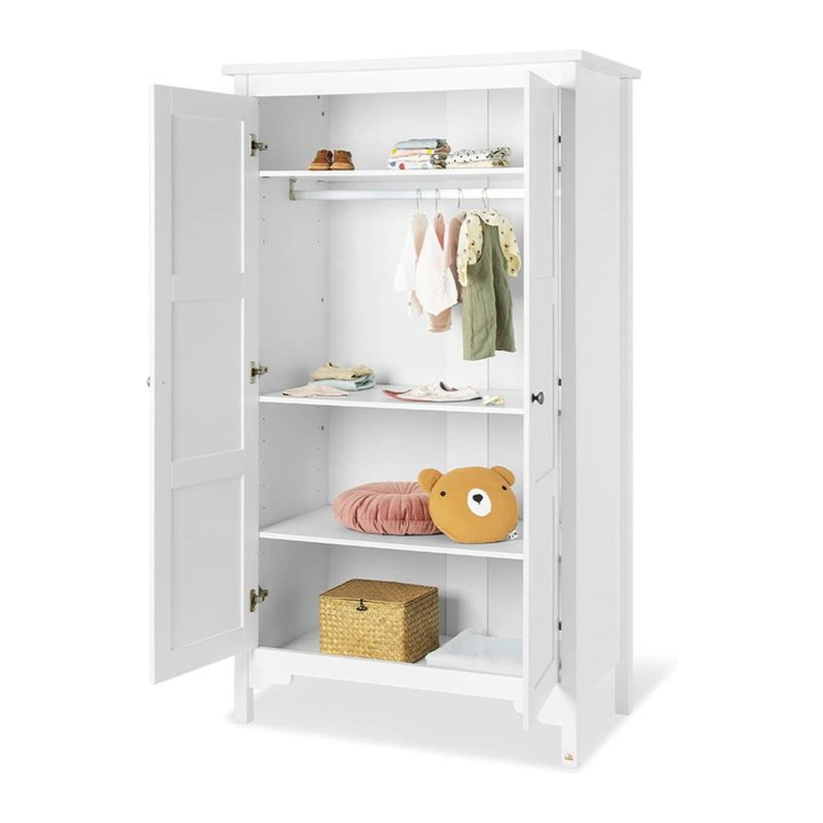 Pinolino Kleiderschrank Chalet in Weiß im Landhausstil mit Drehtüren aus Holzwerkstoff und Metall (B/T/H: 103 x 58 x 185 cm) - Bild 1