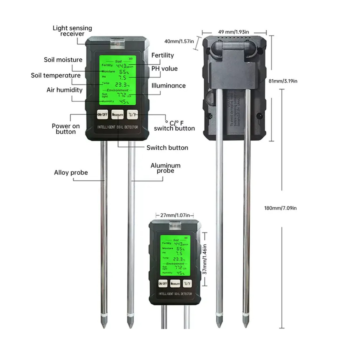 PINTUDY 6-in-1 Boden-pH-Tester zur Messung von Feuchtigkeit, Nährstoffen und Licht für dein Pflanzenwachstum - Bild 4